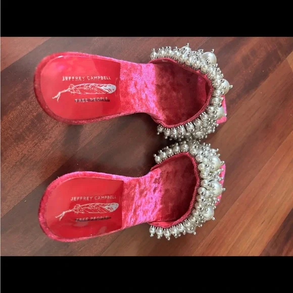 NEW Jeffrey Campbell Free People Pearl PORTIA pink velvet heel sandals retro 6.5 - Picture 7 of 8